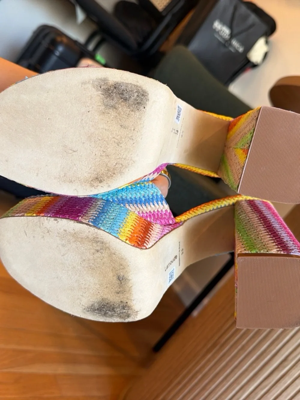 Larroude Raffia Platform Mules
